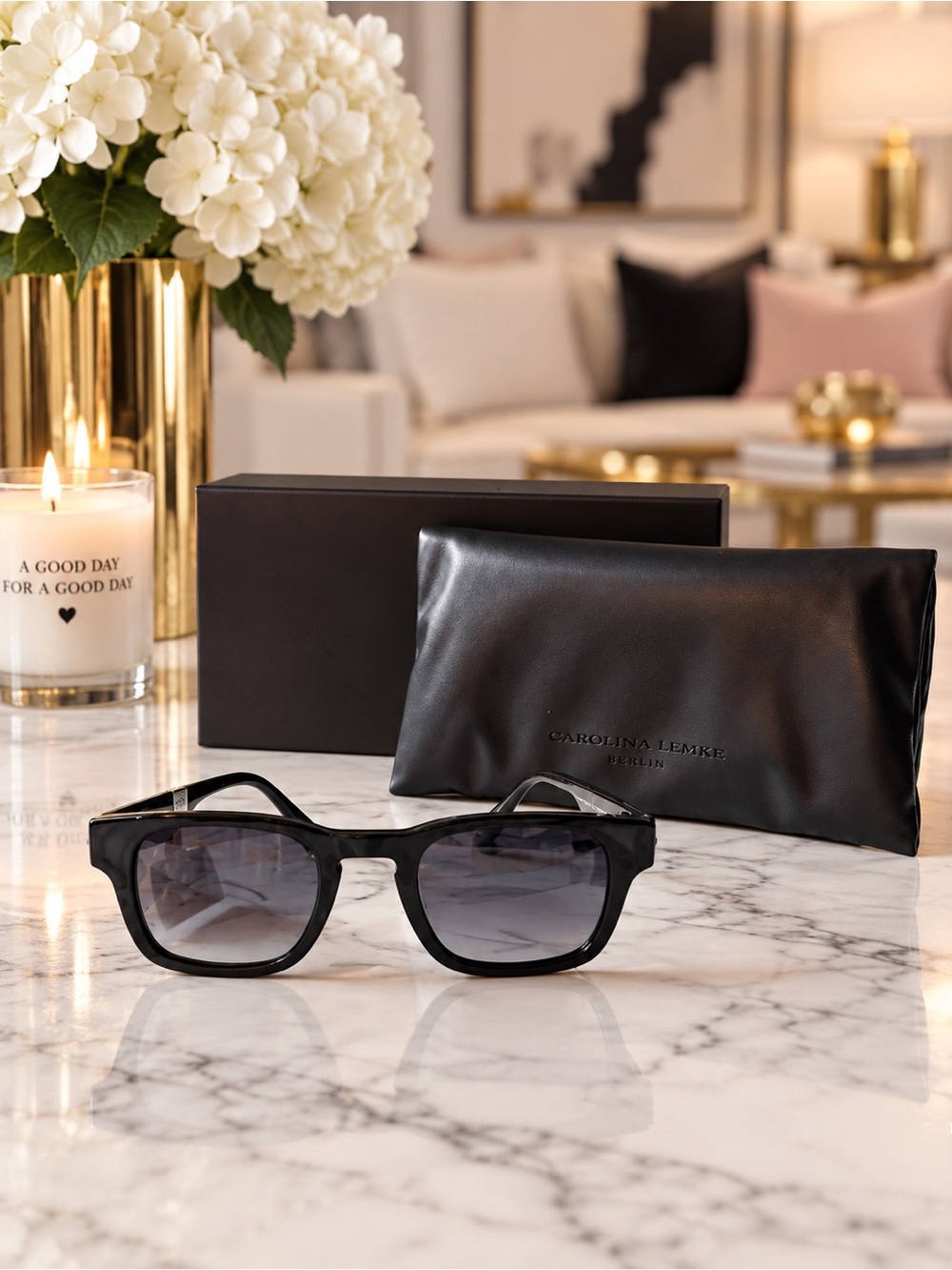 Carolina Lemke Berlin Black Square Sunglasses CL9326 01 NWT
